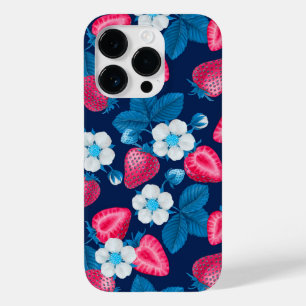 Rosa Erdbeeren auf blau Case-Mate iPhone 14 Pro Hülle