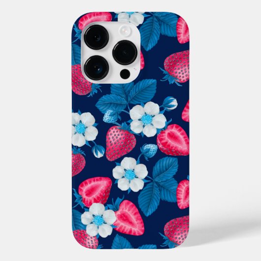 Rosa Erdbeeren auf blau Case-Mate iPhone Hülle (Rückseite)