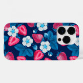 Rosa Erdbeeren auf blau Case-Mate iPhone Hülle (Rückseite (Horizontal))