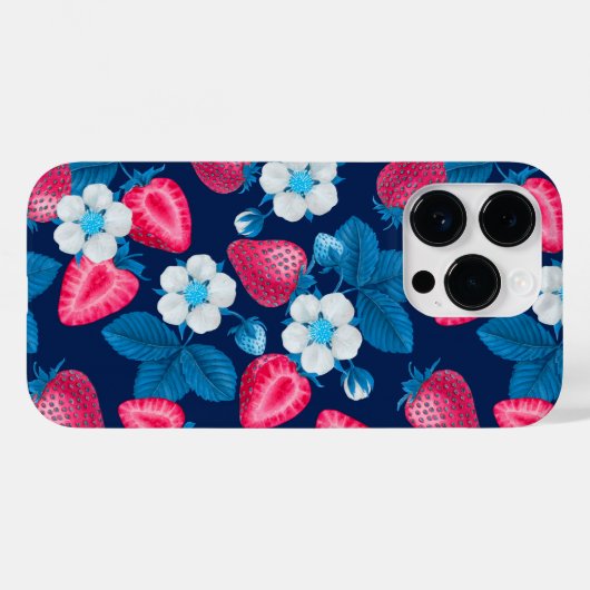 Rosa Erdbeeren auf blau Case-Mate iPhone Hülle (Rückseite (Horizontal))