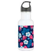Rosa Erdbeeren auf blau Edelstahlflasche (Vorderseite)