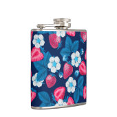 Rosa Erdbeeren auf blau Flachmann (Rechts)