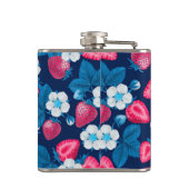 Rosa Erdbeeren auf blau Flachmann (Rückseite)