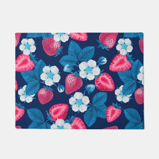 Rosa Erdbeeren auf blau Fußmatte (Vorderseite)
