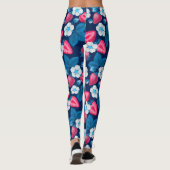 Rosa Erdbeeren auf blau Leggings (Rückseite)