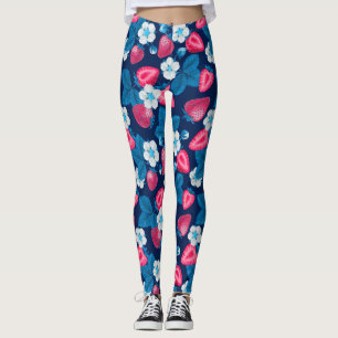 Rosa Erdbeeren auf blau Leggings