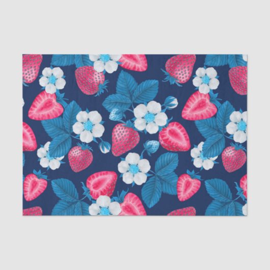Rosa Erdbeeren auf blau Seidenpapier (Vorderseite)