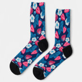 Rosa Erdbeeren auf Blau Socken (Linkes Detail)