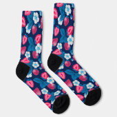 Rosa Erdbeeren auf Blau Socken (Rechts)