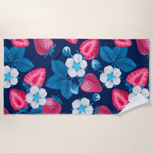 Rosa Erdbeeren auf blau Strandtuch (Vorderseite)