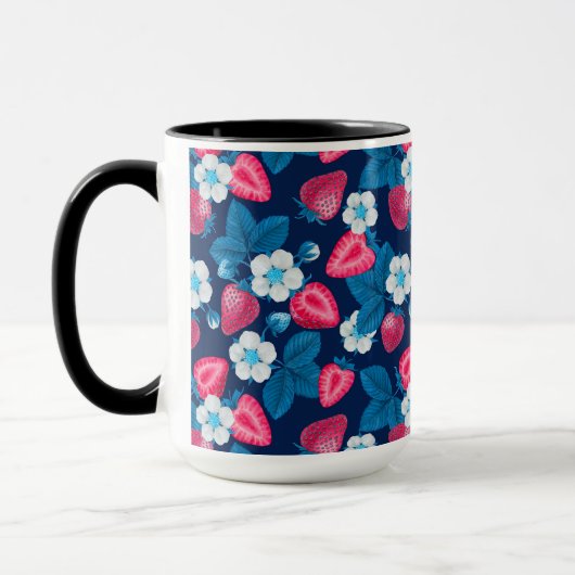 Rosa Erdbeeren auf blau Tasse (Links)