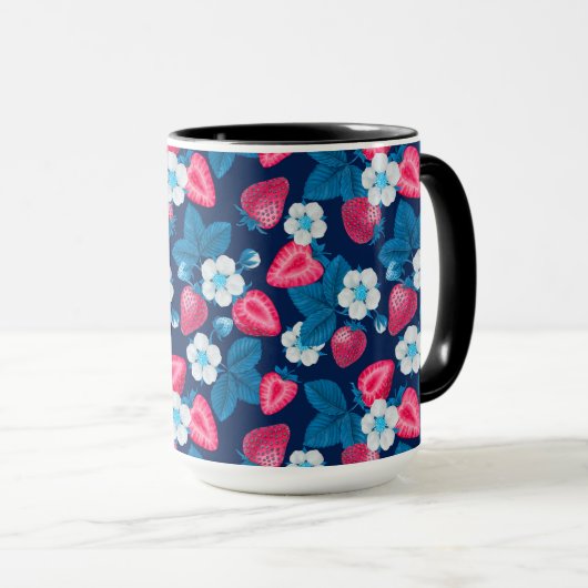 Rosa Erdbeeren auf blau Tasse (VorderseiteRechts)