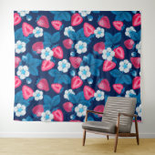 Rosa Erdbeeren auf blau Wandteppich (Beispiel (Horizontal))