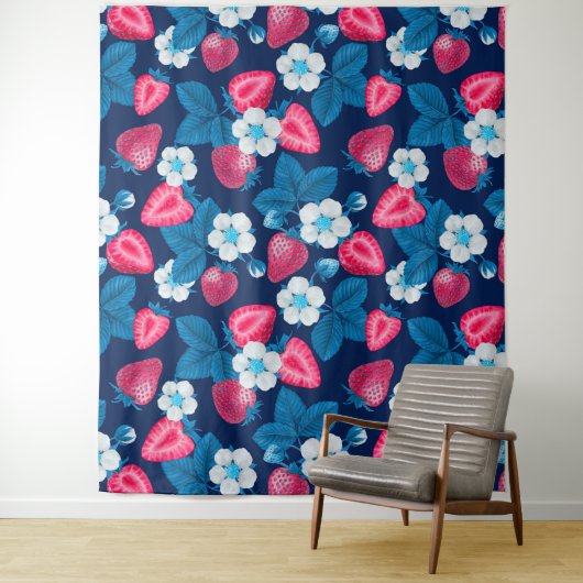 Rosa Erdbeeren auf blau Wandteppich (Beispiel)