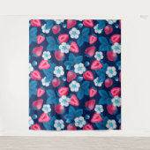 Rosa Erdbeeren auf blau Wandteppich (Vorderseite)