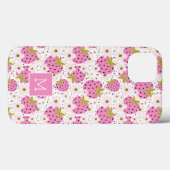 Rosa Erdbeeren Benutzerdefinierte Monogram-Telefon Case-Mate iPhone Hülle (Rückseite (Horizontal))