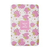 Rosa Erdbeeren Custom Monogram Badematte (Vorderseite Vertikal)