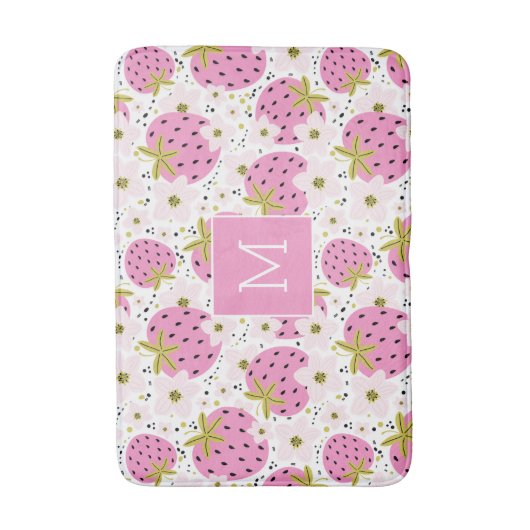 Rosa Erdbeeren Custom Monogram Badematte (Vorderseite Vertikal)