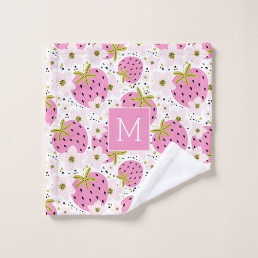 Rosa Erdbeeren Custom Monogram Badhandtuch Set (Waschlappen)