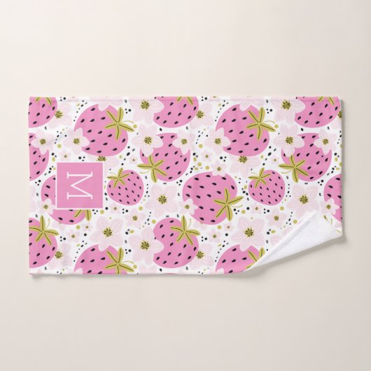 Rosa Erdbeeren Custom Monogram Badhandtuch Set (Handtuch)