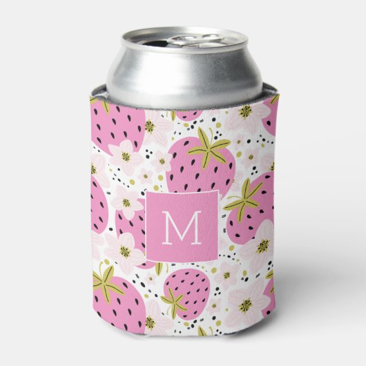 Rosa Erdbeeren Custom Monogram Dosenkühler (Kanne Vorderseite)