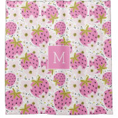 Rosa Erdbeeren Custom Monogram Duschvorhang (Vorderseite)