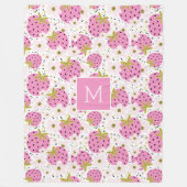 Rosa Erdbeeren Custom Monogram Fleecedecke (Vorderseite)