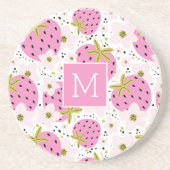 Rosa Erdbeeren Custom Monogram Getränkeuntersetzer (Vorne)