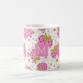 Rosa Erdbeeren Custom Monogram Kaffeetasse (Mittel)