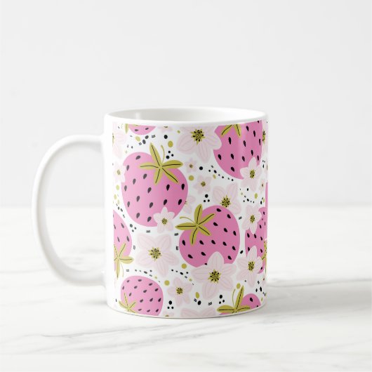 Rosa Erdbeeren Custom Monogram Kaffeetasse (Links)