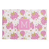 Rosa Erdbeeren Custom Monogram Kissenbezug (Rückseite)