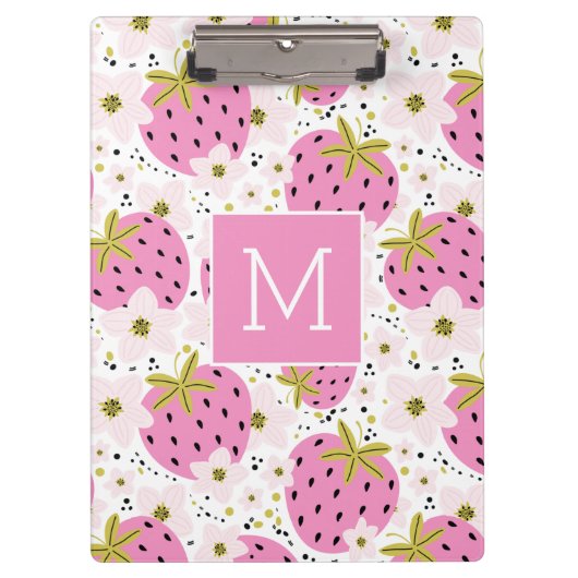 Rosa Erdbeeren Custom Monogram Klemmbrett (Vorderseite)