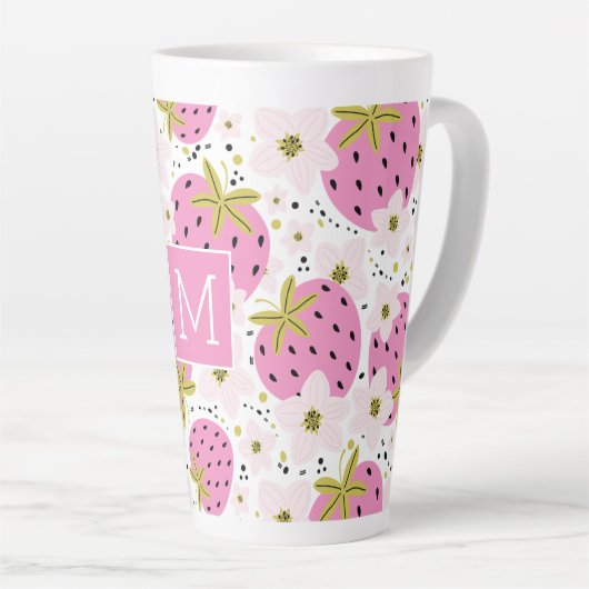 Rosa Erdbeeren Custom Monogram Milchtasse (Rechte Ecke)