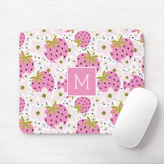 Rosa Erdbeeren Custom Monogram Mousepad (Mit Mouse)