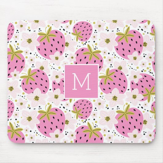 Rosa Erdbeeren Custom Monogram Mousepad (Vorne)