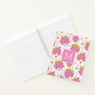 Rosa Erdbeeren Custom Monogram Notizblock