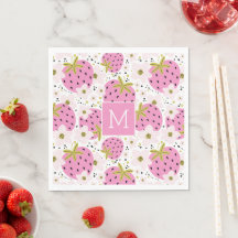 Rosa Erdbeeren Custom Monogram Paper Napkins