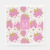 Rosa Erdbeeren Custom Monogram Paper Napkins Serviette (Vorderseite)