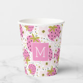 Rosa Erdbeeren Custom Monogram Pappbecher (Vorderseite)