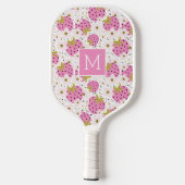 Rosa Erdbeeren Custom Monogram Pickleball Schläger (Rückseite)