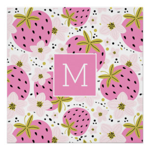 Rosa Erdbeeren Custom Monogram Poster