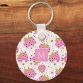 Rosa Erdbeeren Custom Monogram Schlüsselanhänger (Vorderseite)