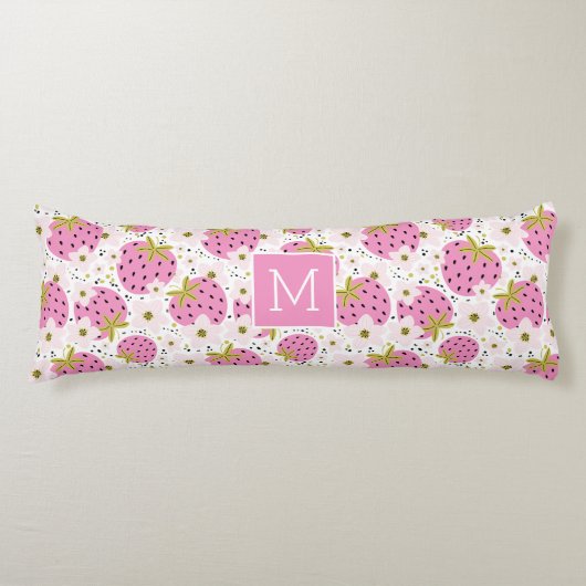Rosa Erdbeeren Custom Monogram Seitenschläferkissen (Vorderseite)