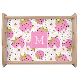 Rosa Erdbeeren Custom Monogram Serviertablett