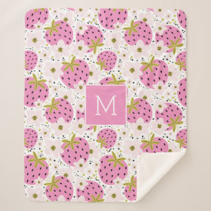 Rosa Erdbeeren Custom Monogram Sherpadecke
