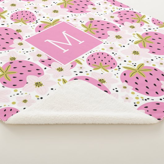 Rosa Erdbeeren Custom Monogram Sherpadecke (3/4)