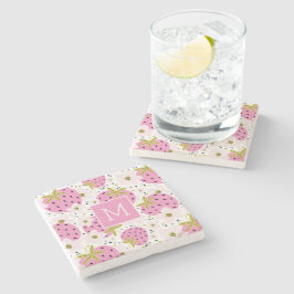 Rosa Erdbeeren Custom Monogram Steinuntersetzer