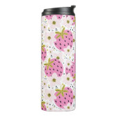 Rosa Erdbeeren Custom Monogram Thermosbecher (Nach links gedreht)