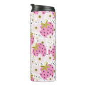 Rosa Erdbeeren Custom Monogram Thermosbecher (Nach rechts gedreht)