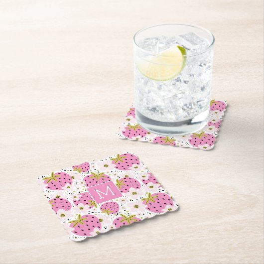 Rosa Erdbeeren Custom Monogram Untersetzer (Vor Ort)